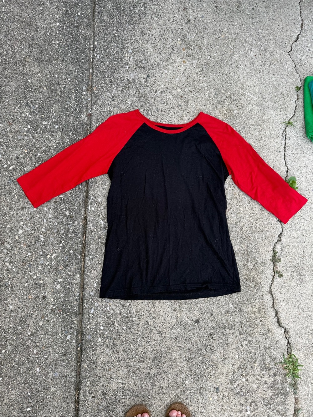 Amazon Women's Black Tee with Red Raglan Sleeves